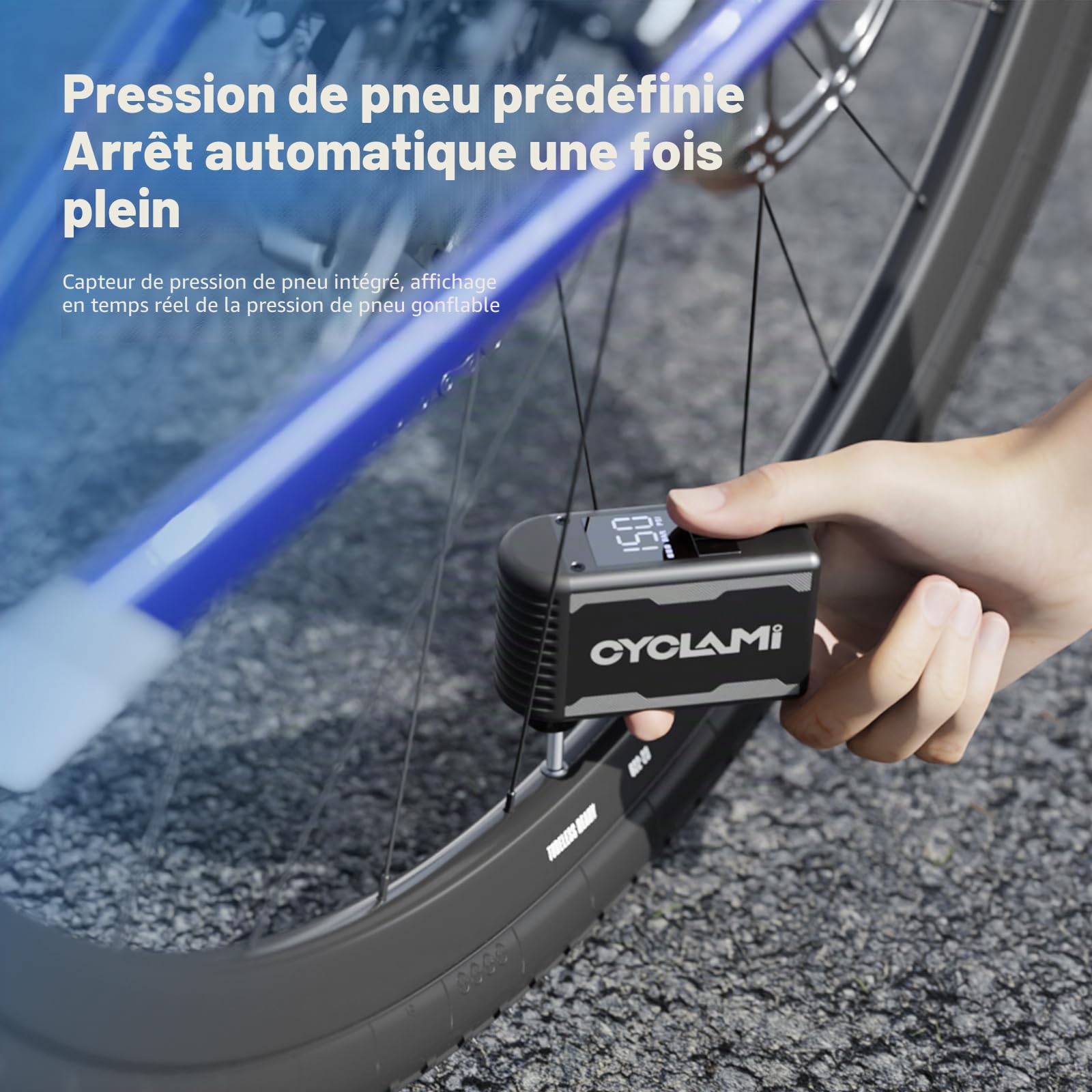 A2MAX Pompe à Vélo Electrique Mini Pompe Velo Portable avec Manomètre Numérique Max 150 PSI arrêt Automatique pour Tous Les vélos pour Valve Schrader et Presta