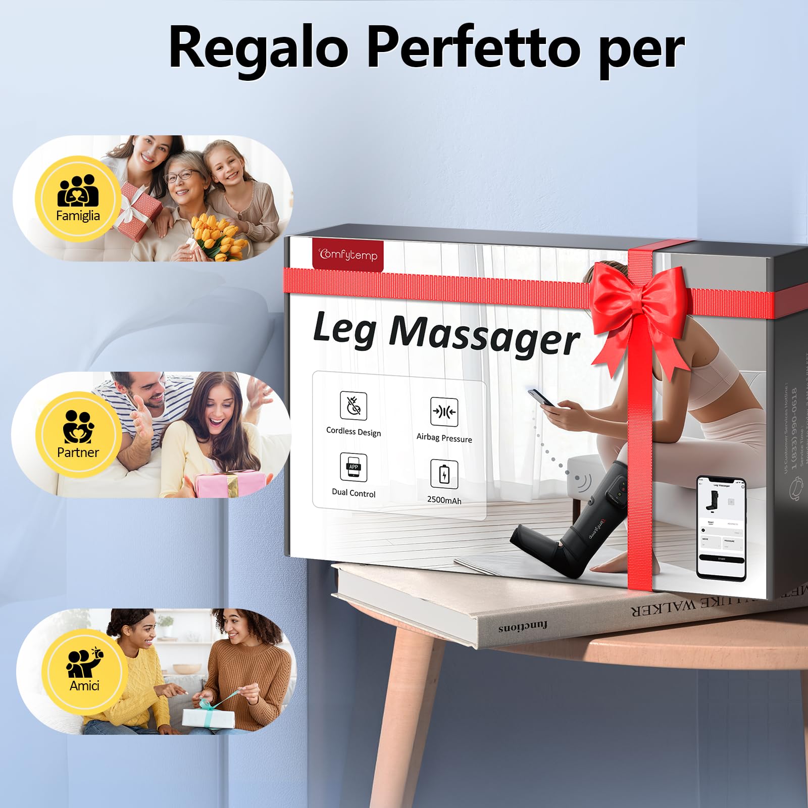 Comfytemp Massaggiatore Wireless per Piedi e Gambe, Allevia la Fatica, con Massaggio Airbag 360°, Per circolazione e rilassamento, App DIY Personalizzabile, Regalo Perfetto per Mamma, Papà e Atleti