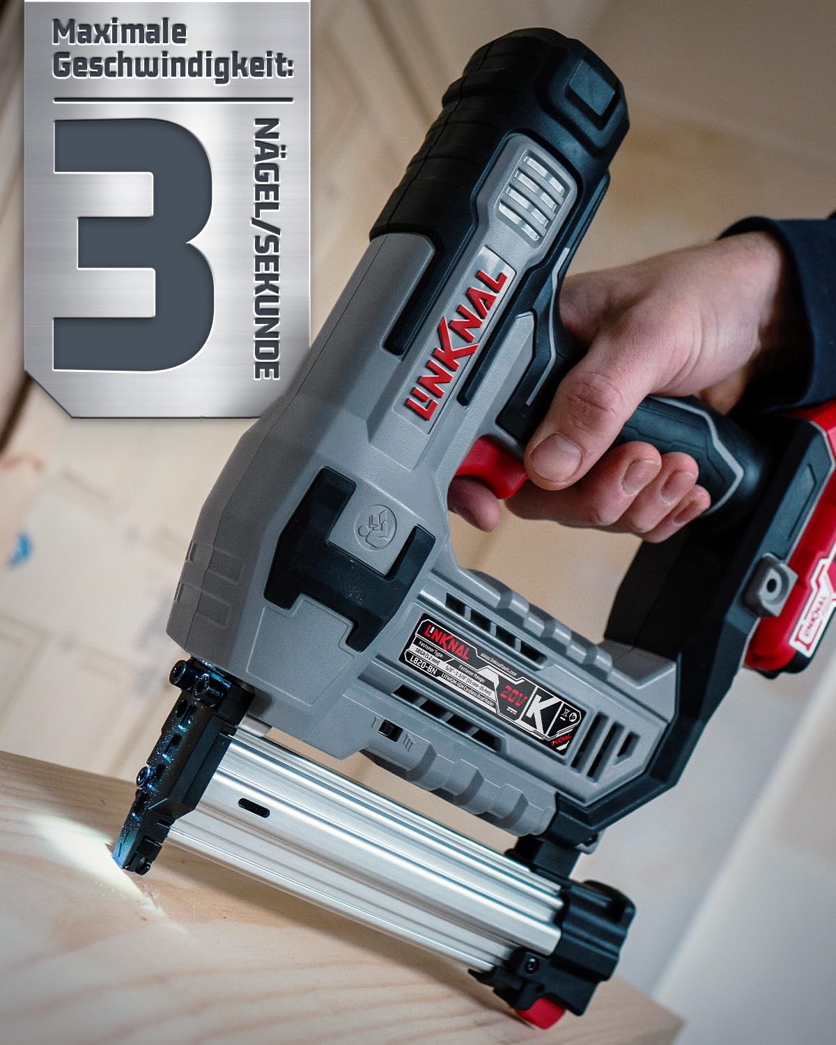 LINKNAL Elektrische Nagelpistole 18 Gauge kabellos 2 × 20 V max. Li-Ionen-Akkus L820-BN