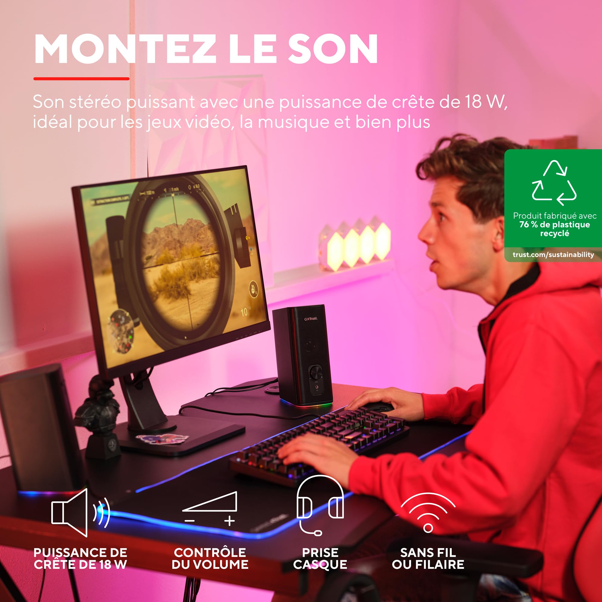 GXTrust Cetic Enceinte Bluetooth 2.0 avec Éclairage LED RGB, Noir