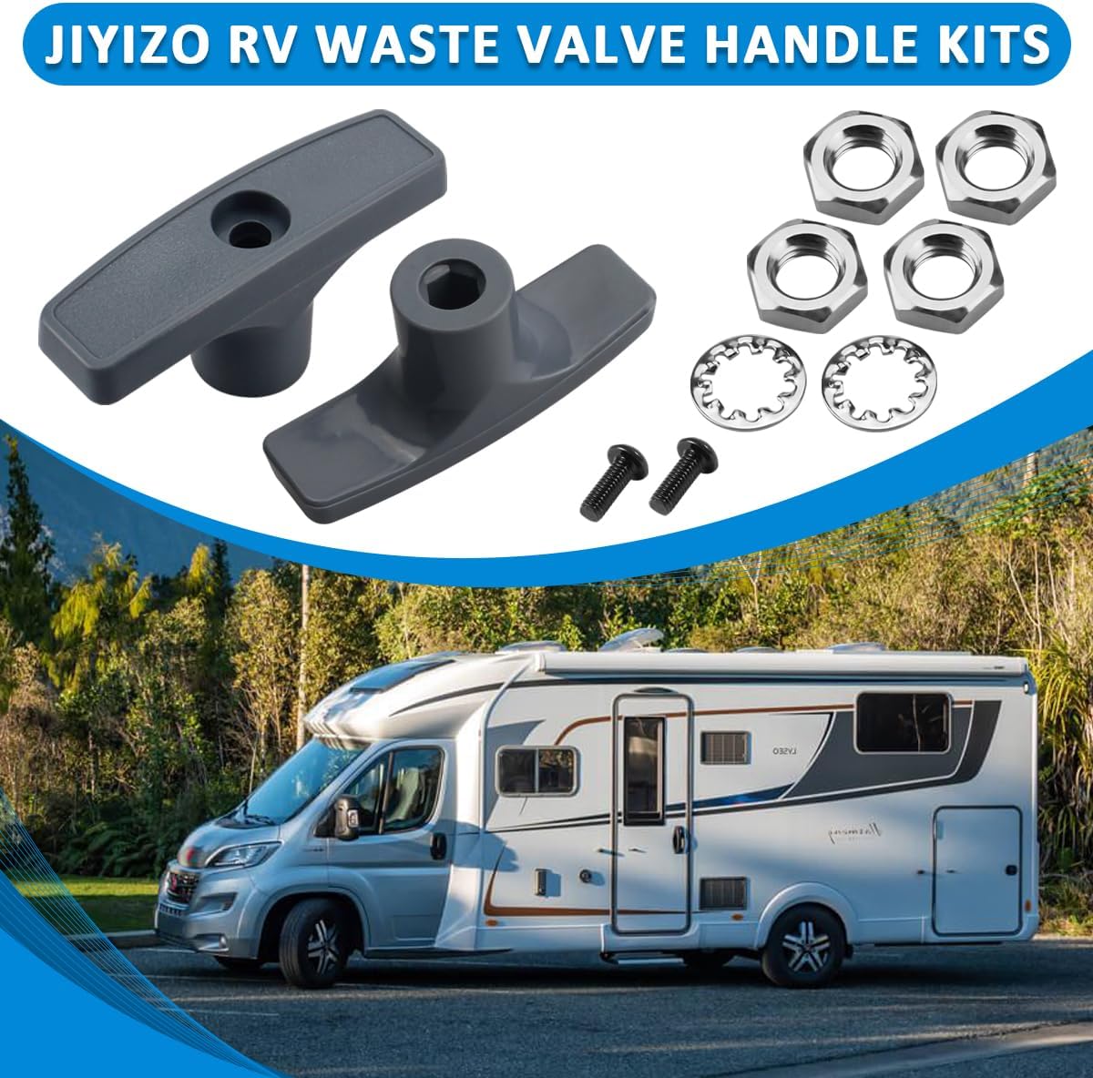 2pcs Grey RV Sewer Valve Handle Replacement Kit for RV Waste Valve, RV Black Tank Handle with Screws, Gasket and Nuts