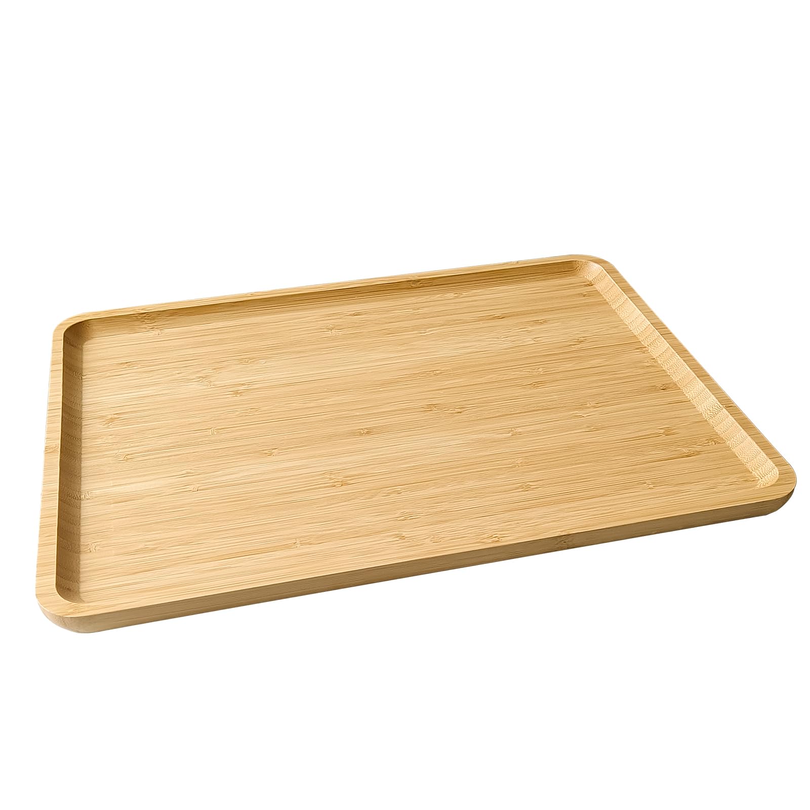 Bamboo Serving Tray Rectangle Platter Breakfast Dinner Food Bed Tray for Eating Kitchen Restaurants (1, 15.7" x 12.8" x 0.8" (no Handle))