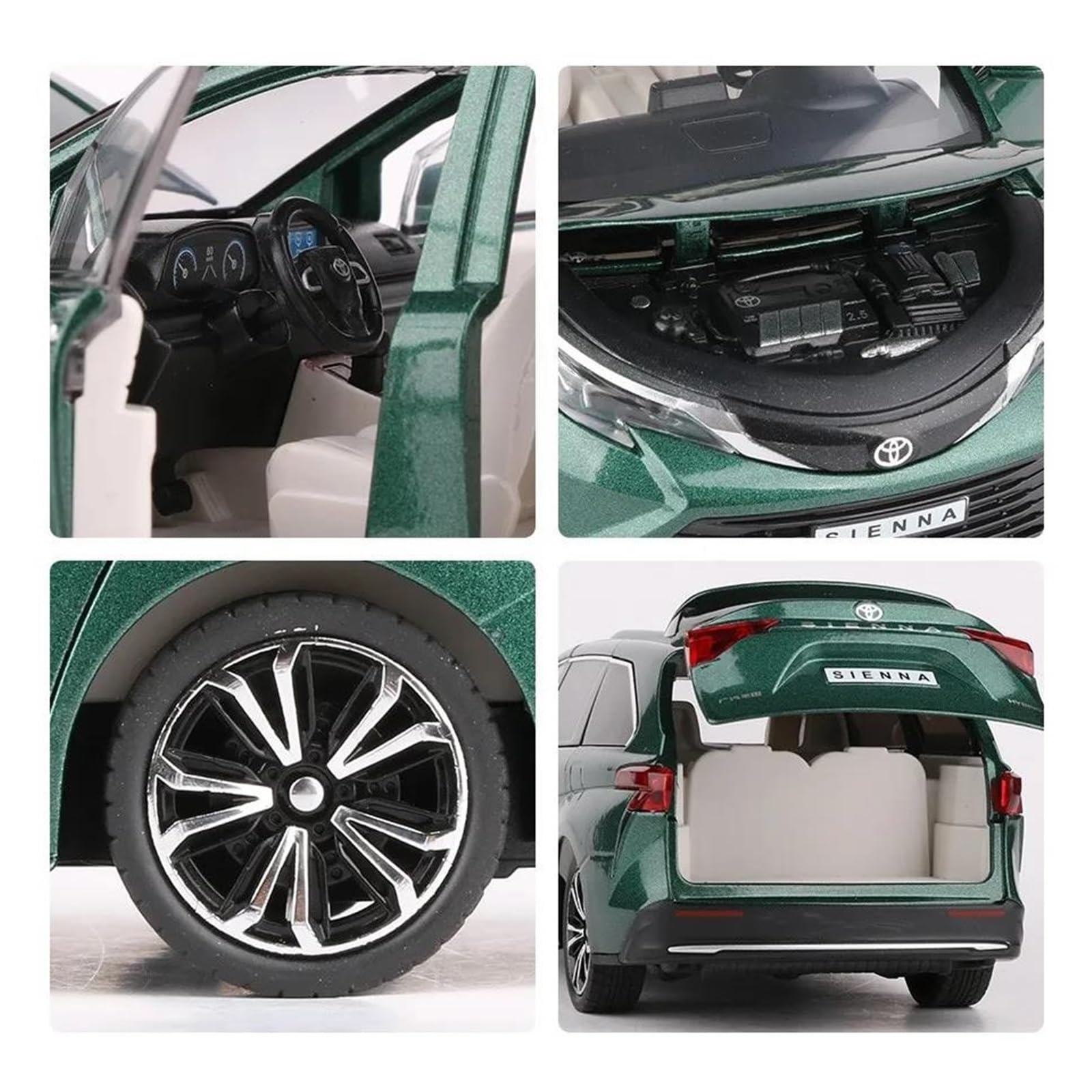 Coche Fundido A Escala 1:24 Para Toyota Sienna MPV, Modelo De Coche Con Acabado De Aleación, Modelo De Coche De Metal Fundido A Presión Con Sonido Y Luz Vehículo Modelo Coleccionable