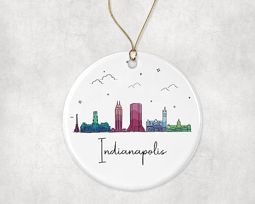 Miniatura 3 de Adorno de la ciudad de Indianápolis, adorno de Navidad de la ciudad de Indianápolis, adorno de Navidad de puntos de interés, gráfico colorido del