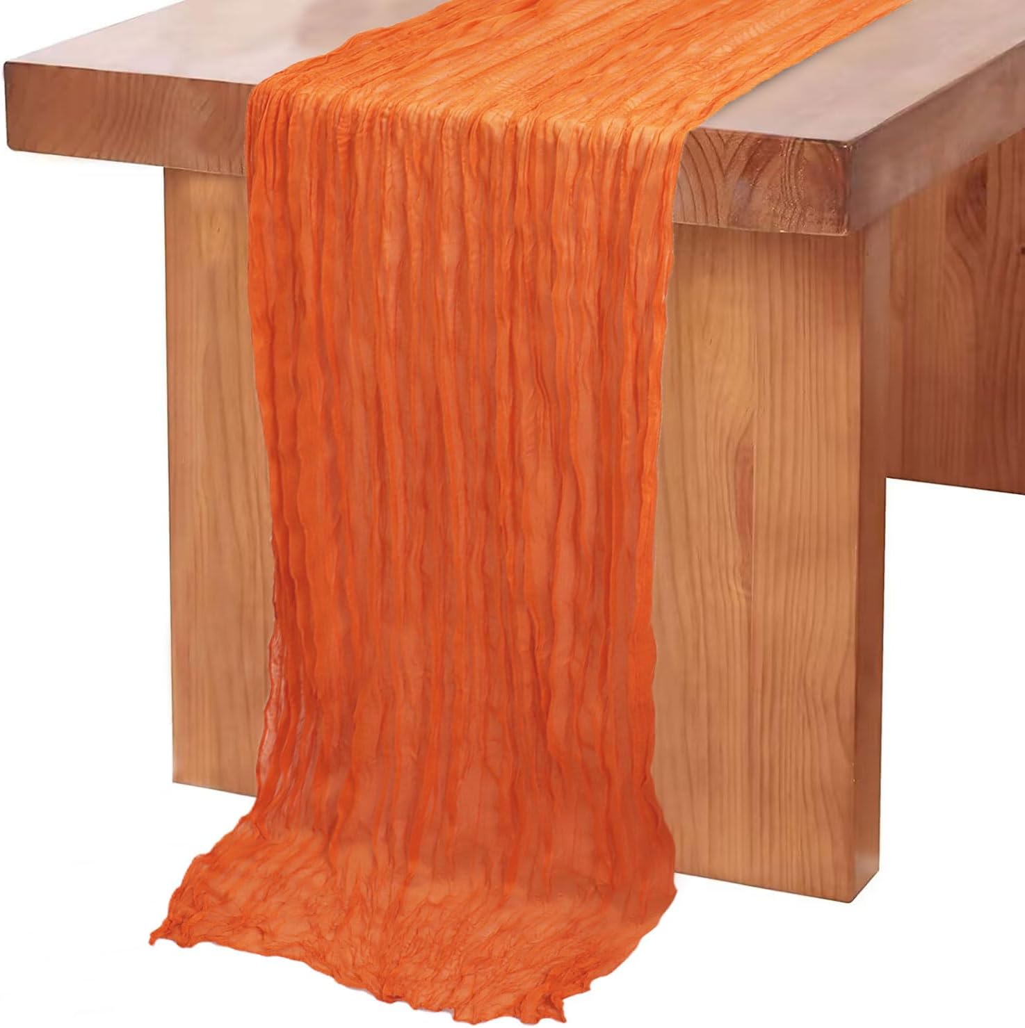 MODFUNS Cheesecloth Table Runner Orange Boho Gauze Table