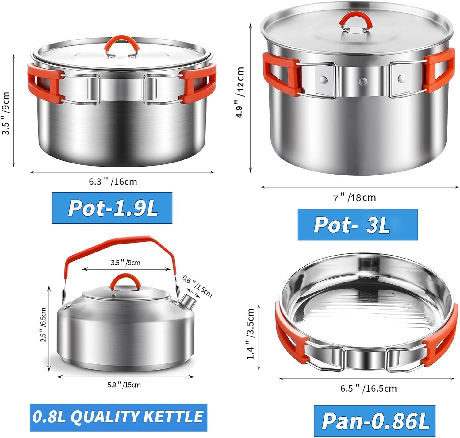 Camping Kochgeschirr Set,Camping Koch Set,304 Edelstahl Campingtöpfe und Pfannen Set,Campinggeräte für Wandern Outdoor Kochen Picknicks für 2-4 Personen