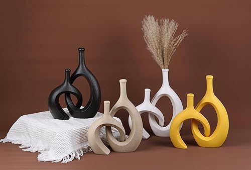 Miniatura 6 de Jarrón blanco para decoración  Moderno centro de mesa blanco redondo hueco bohemio para hierba de pampa y decoración de flores, jarrón blanco