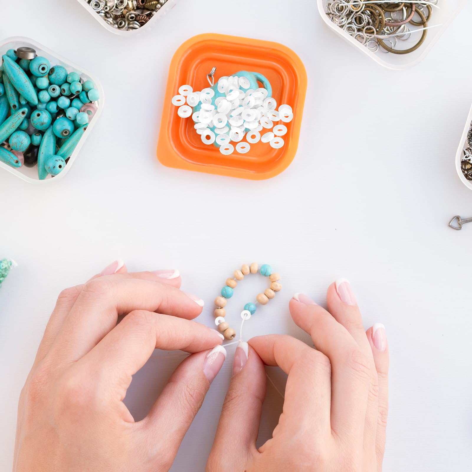 300 PCS Stopper Beads for Bracelets Beads Stopper Spacer Rubber Charm Bracelet Spacers Antiskid Locating Silicone Ring Spacer Beads Rings for Necklace DIY Jewelry Making Accessories with 1 Tweezers - Image 5