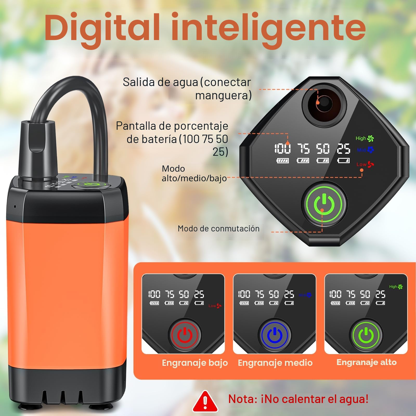 Rsaoty Ducha Portatil, 3000 mAh Ducha Portatil Camping Bateria, IPX7 Impermeable Ducha Portatil Camping con Bomba,con Alcachofa de Ducha y Manguera para Jardín, Camping, Viajes, Lavado de Coches