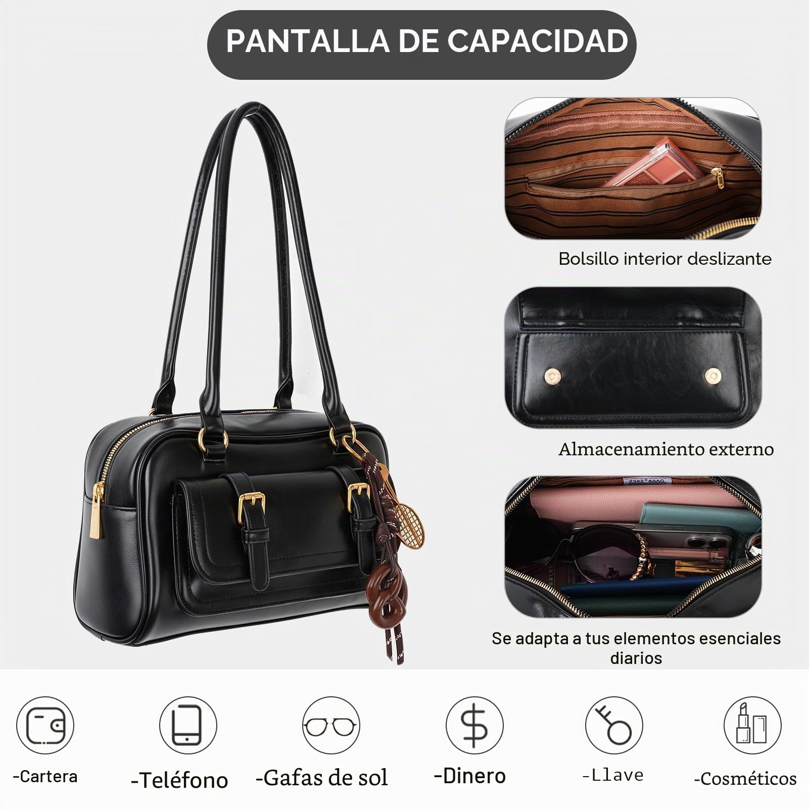 Bolso de Hombro para Mujer Y2K de Moda Bolso de Mano Cuero Vegano Bolso Hobo Bolso de Compras Elegante Bolsos Y2K Vintage para Conciertos Trabajo Diario