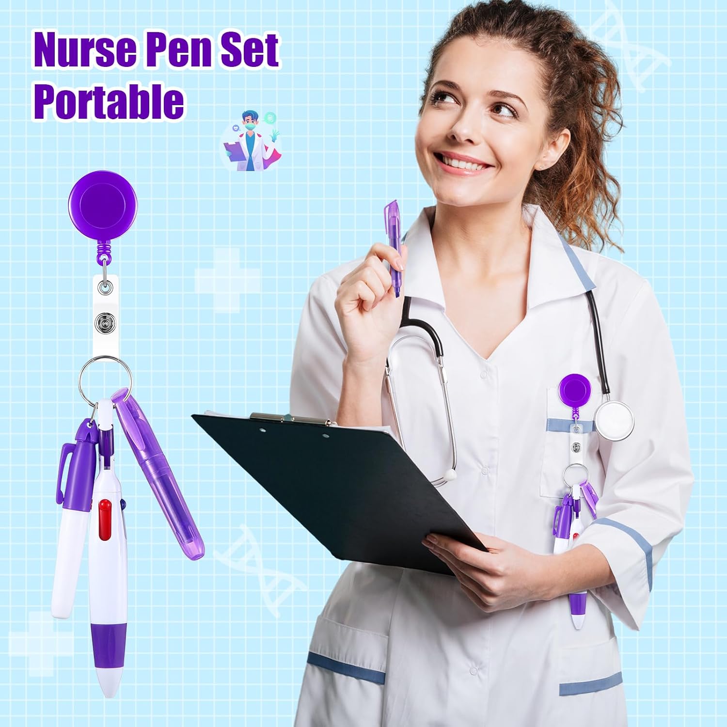 Dunzoom 240 Pcs Nurse Pen Set Back to School Gift Include Retractable Shuttle Pens Mini Tip Highlighters Marker Pens Badge Clips Appreciation Gifts for Nursing Assistant Student School Staff