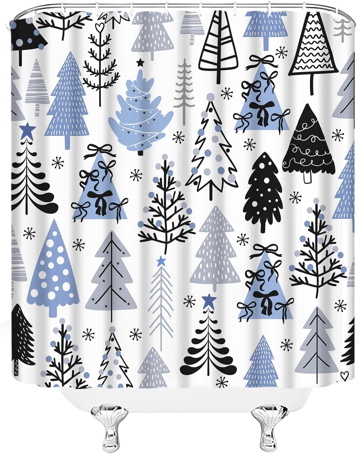 GCTNBJL Christmas Shower Curtain Xmas Tree Snowflake Winter Blue Black Gray Extra Long Bathroom Home Curtain with Hooks,70x84 Inch