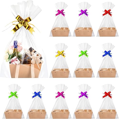 Teling 56 cestas de San Valentín para regalos, 12 canastas de regalo vacías resistentes a granel de cartón kraft con asa, 20 bolsas de regalo