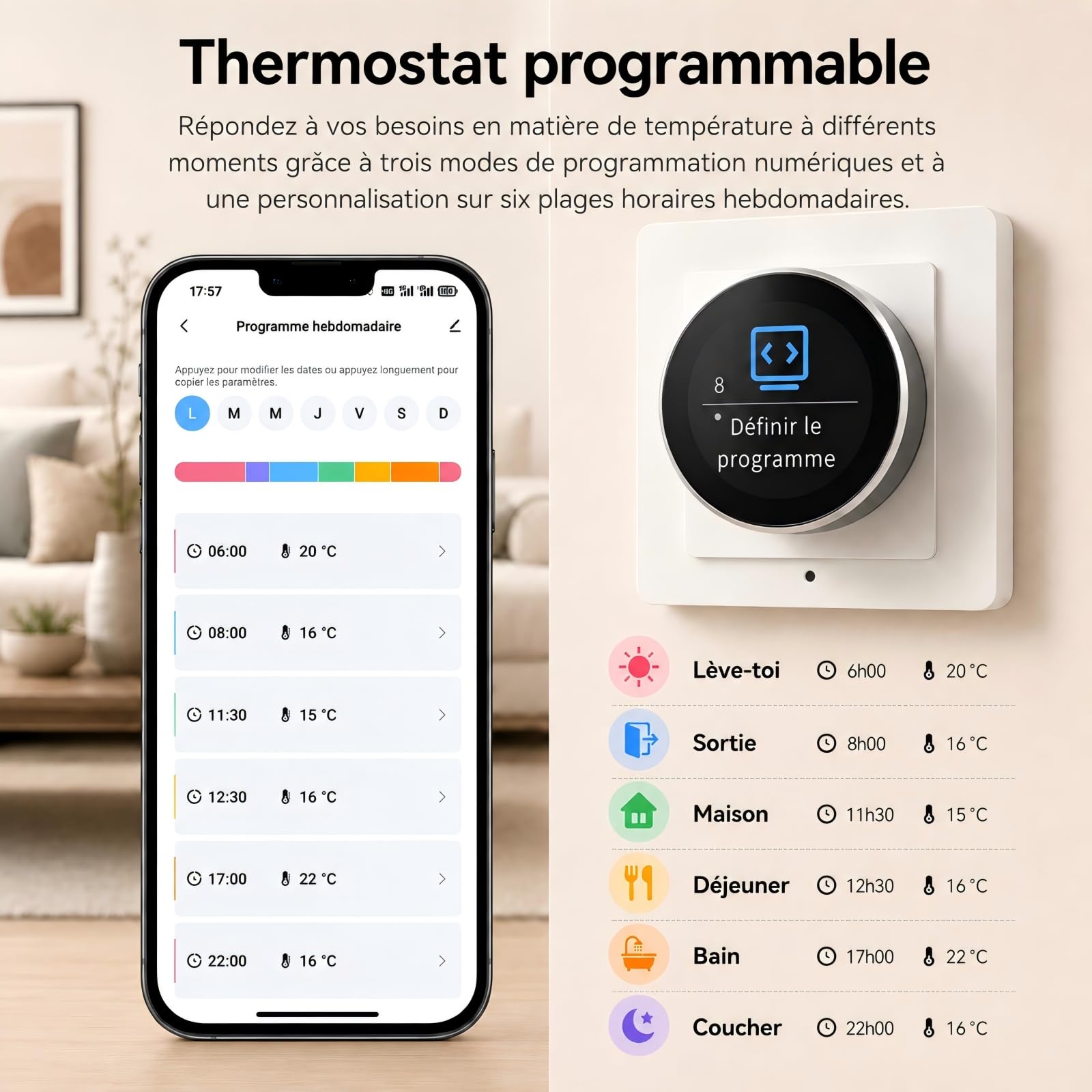 Thermostat Connecté Chaudiere Gaz WiFi Régulateur Température à Rotatif 3A | Intelligent Thermostats D'ambiance Mural Programmable Digital Compatible avec Alexa Google Home Tuya Smart Life,Écran Couleur