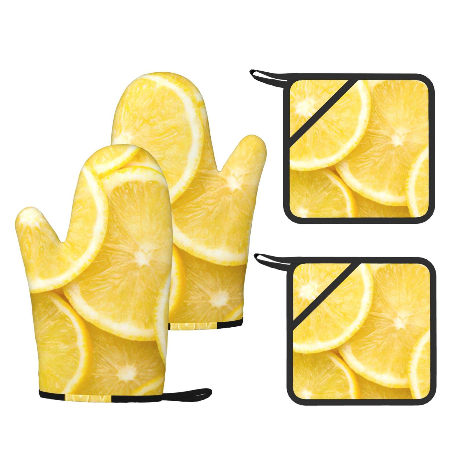 Gants de cuisine et maniques imprimé citron jaune résistant à 500 degrés