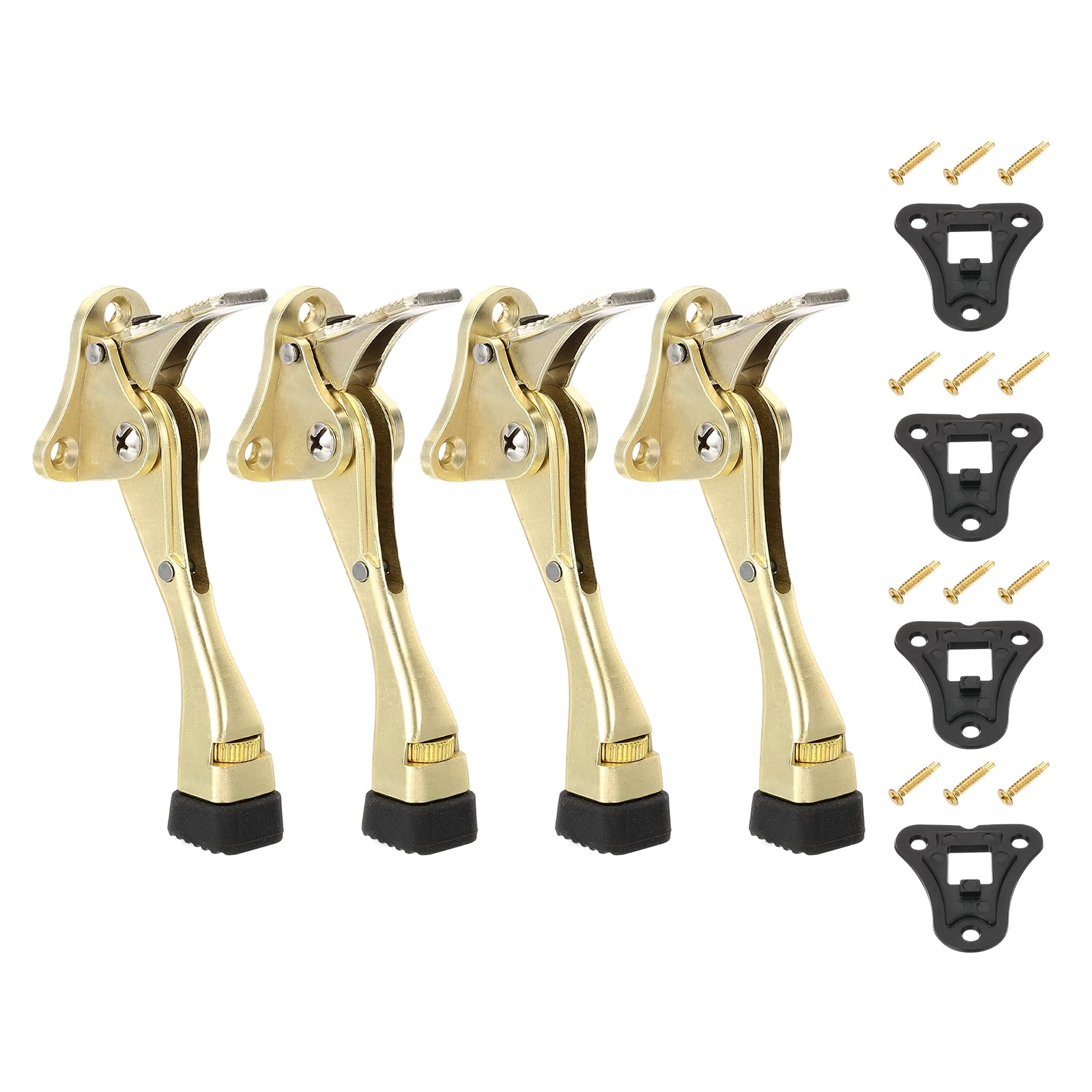 sourcing map 4 Set Kickdown Door Stopper, 4.7" Zinc Alloy Kick Down Door Stoppers for Bottom of Doors One Touch Adjustable Doors Holder with Non-Slip Rubber Tip and Screws for Home, Gold