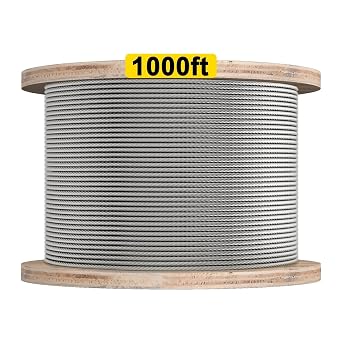 TooTaci 1/8" T316 Stainless Steel Cable,1000ft Marine Grade Aircraft Cable for Deck Railing, Stairs Railing, DIY Balustrade, Porch, 7x7 Strand Core