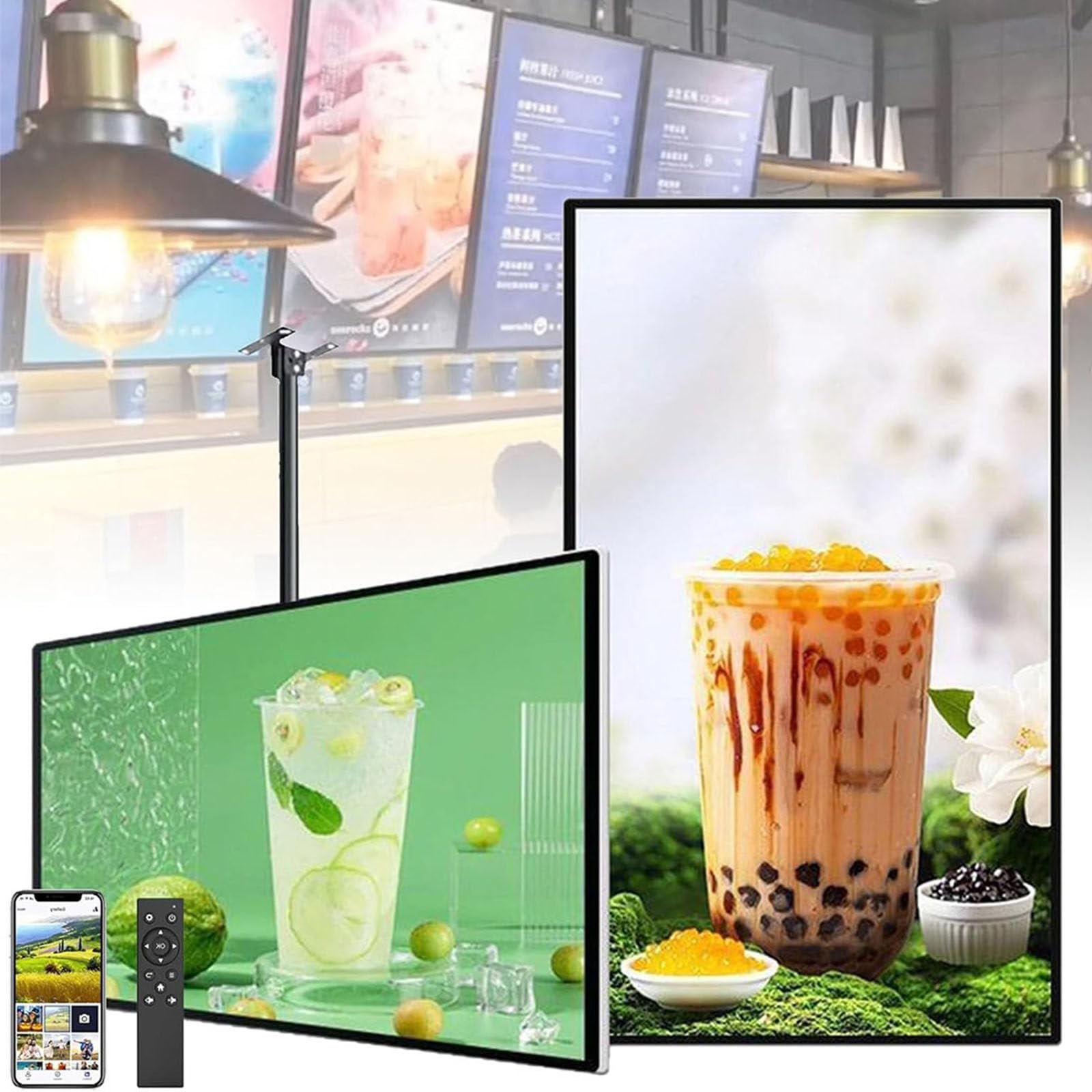 Schermo Pubblicitario LED per Negozio,Display LED per Vetrina Negozio,Remoto/USB & Orizzontale/Verticale,Parete/Incassato, Video/Immagini,Stabile,Gastronomi per Ristoranti 24in
