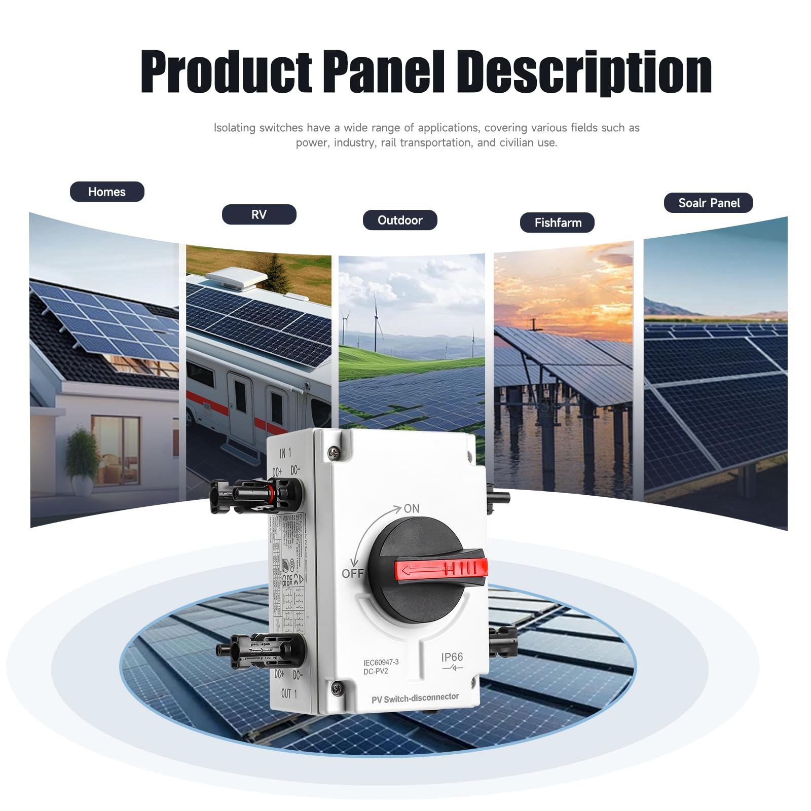 Solar DC Trennschalter 1000V 32A Two-in-Two-out MC4 Anschlusskasten IP66 Dichtungs-Photovoltaik Trennschalter für On/Off-Grid PV-Anlage Solaranlage