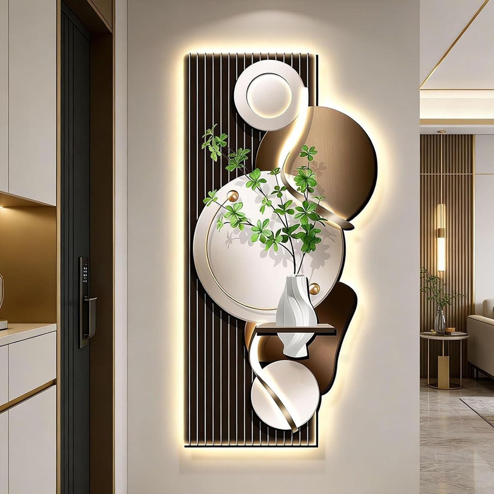 3D-Wandbild mit LED-Beleuchtung, luxuriöses Wandbild für den Eingangsbereich mit künstlichen Pflanzen, leuchtendes Wandbild mit Lampenschirm, hängendes Wandbild für Flure (Stil 4, 50 x 100 c