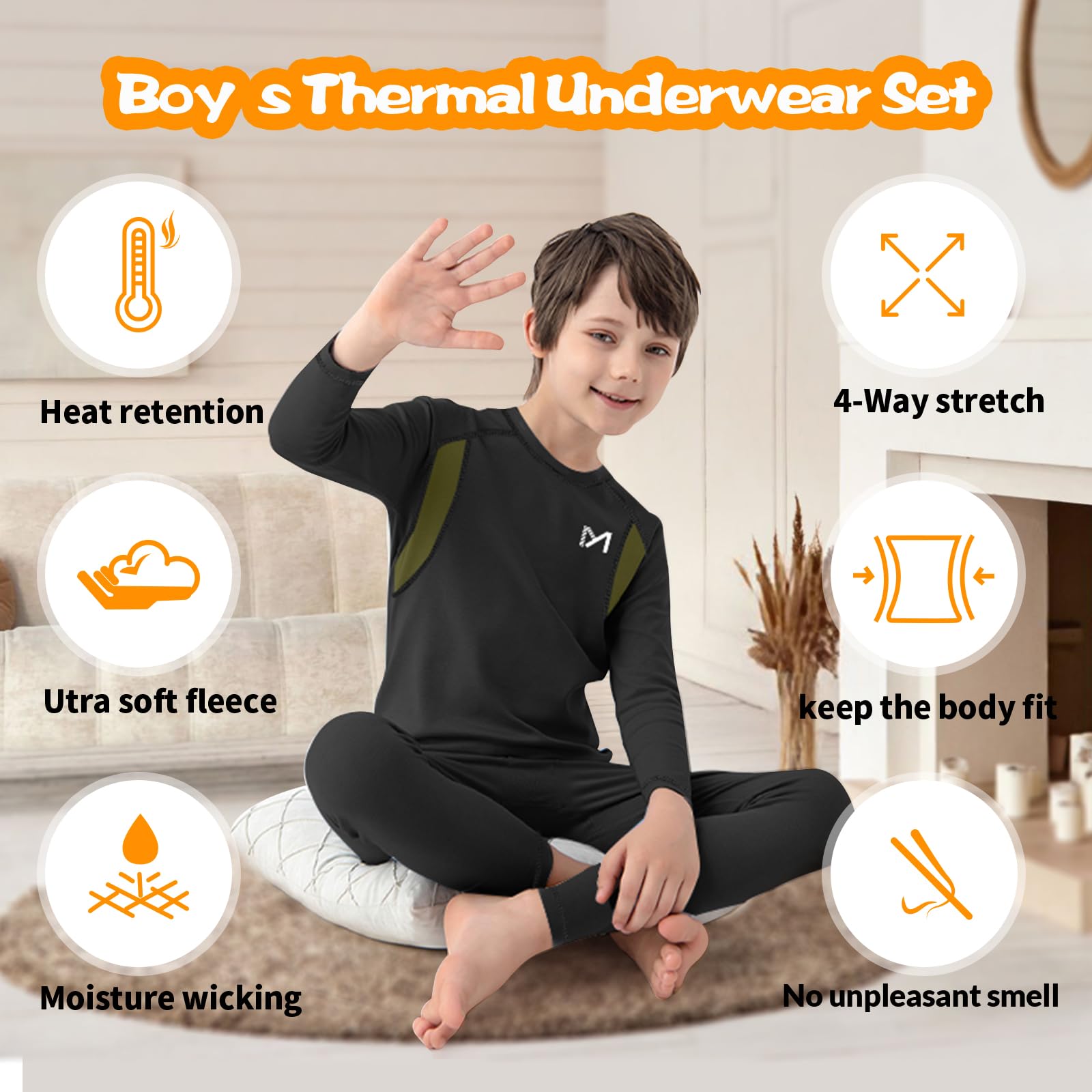 MEETYOO 2 Packs Ropa Interior Térmica Niños Camiseta Térmica Invierno Manga Larga Pantalones Cortos Esquí Deporte Transpirable Cálido Capa Base Ropa Interior Set