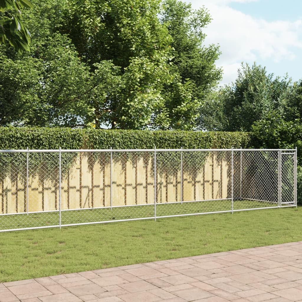 Perrera para perros con puerta, gris, 10 x 2 x 1,5 m, acero galvanizado, plegable, protección para exteriores e interiores, seguridad para perros, cachorros, parque infantil, jardín, camping