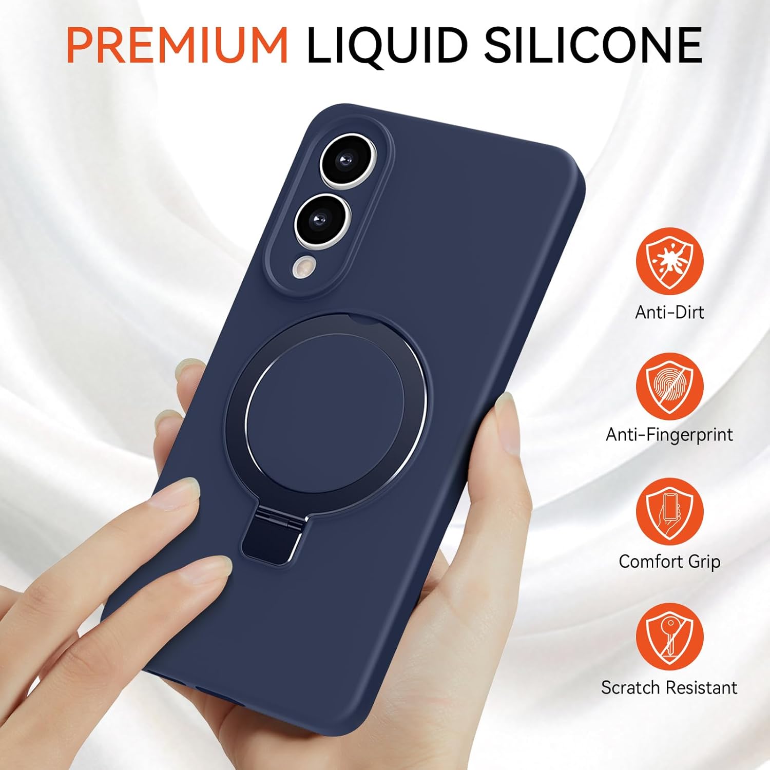 for Galaxy S25 Edge Case with Stand, Slim Liquid Silicone Phone Cases Compatible with MagSafe, Full Camera Protection Magnetic Kickstand Case Cover for Samsung S25 Edge, Dark Blue - Image 5