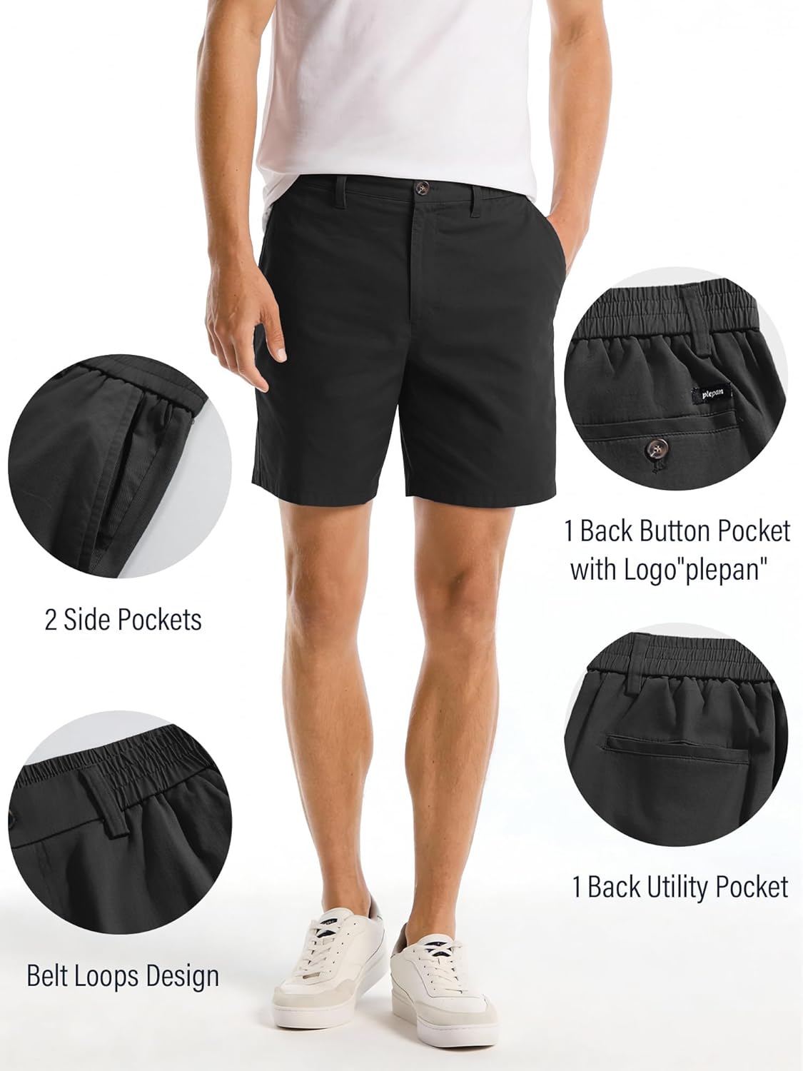 PLEPAN Men's Cotton 5/7 Inseam Shorts Casual Classic Fit Elastic Waistband Summer Twill Chino Golf Dress Short - Image 4