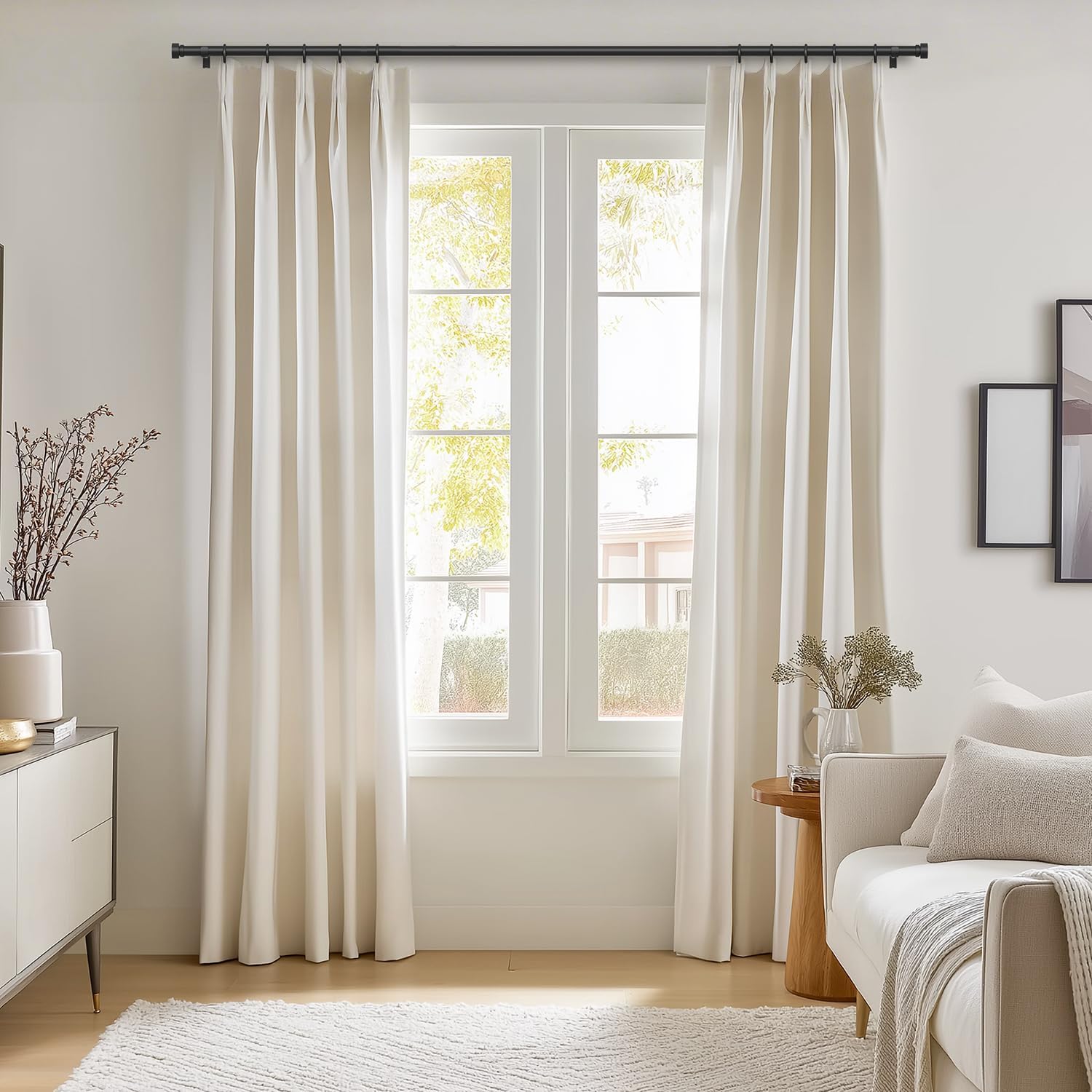 Oneach Black Curtain Rods for Windows 48 to 84 Inch, 1 Inch Pole Adjustable Length Heavy Duty Metal Curtain Rod Set, for Outdoor Bedroom Kitchen Living Room (16 to 88 Inch)