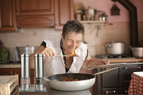 Miniatura 5 de Juego de molinillo eléctrico de sal y pimienta - Acero inoxidable a pilas con molinos de contenedores ligeros y transparentes (2) - Grueso de