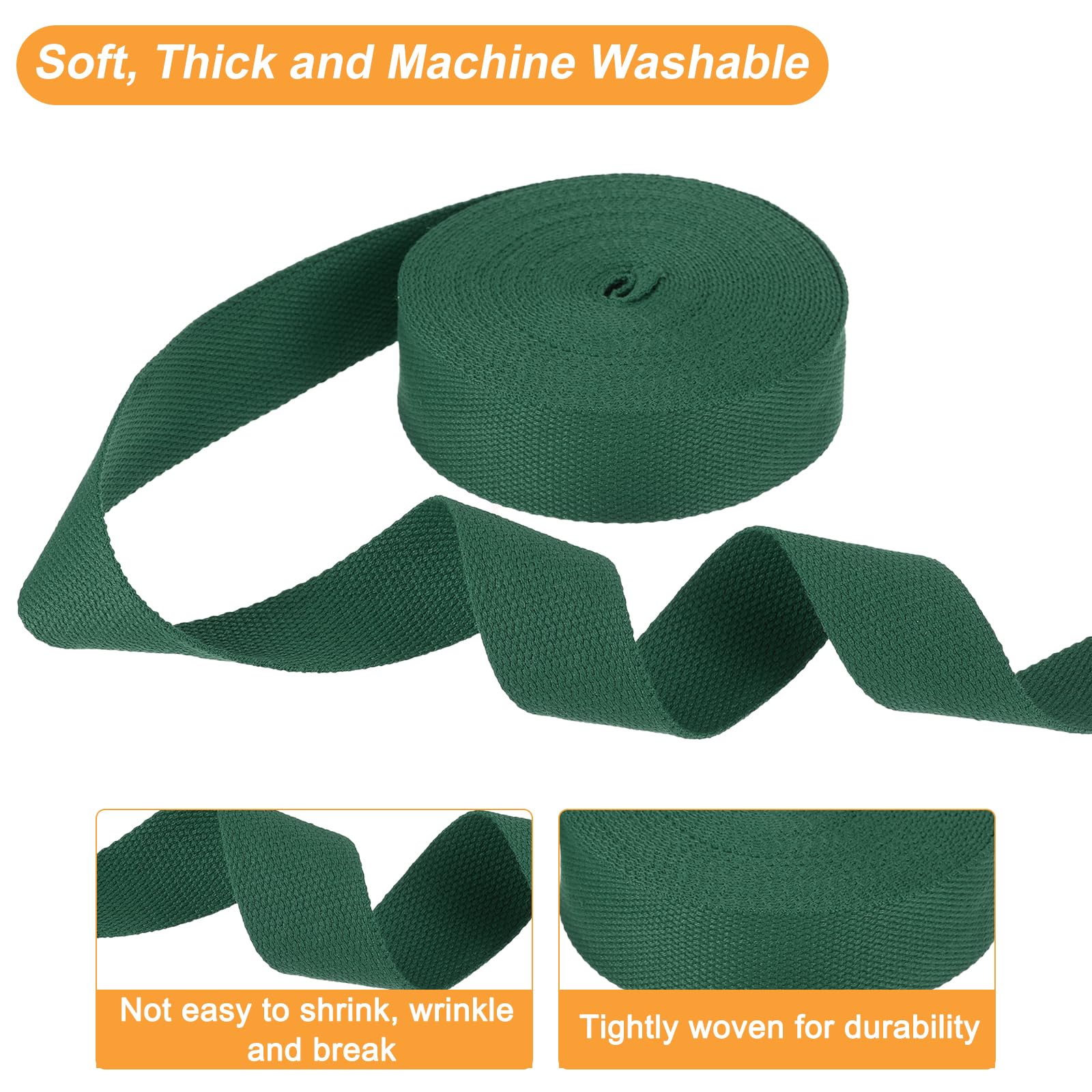 sourcing map Cotton Webbing 1.5 Inch 11 Yard Polyester Cotton Weave Webbing Strap Twill Tape Ribbon for Arts and Crafts Webbing Tote Bag Handles Cloth Belt Making Outdoor Supplies, Dark Green - Image 3