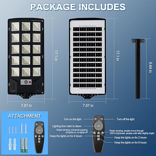Miniatura 5 de Luces solares para exteriores, luces solares impermeables IP66 con sensor de movimiento y control remoto, lámparas de calle de 6500 K del atardecer