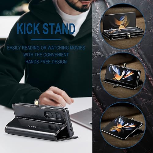 Miniatura 4 de Kowauri Funda para Samsung Galaxy Z Fold 4 5G, piel sintética, tipo cartera, con tarjetero y función atril, cierre magnético, protección a prueba de