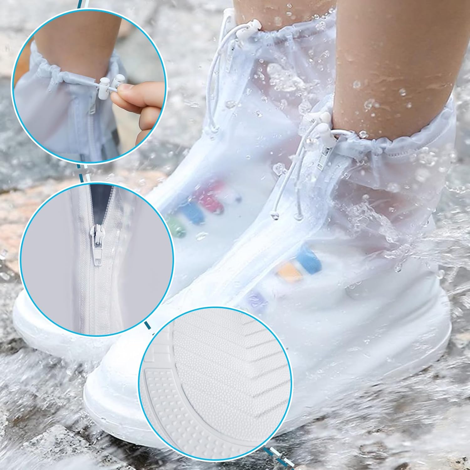 Rain Boot Waterproof Shoes Covers, Sand Control Non-Slip Shoe Cover Galoshes, PVC Rubber Sole Reusable Rain Snow Boots Overshoes for Cycling Outdoor Camping Fishing Garden Travel - Image 3