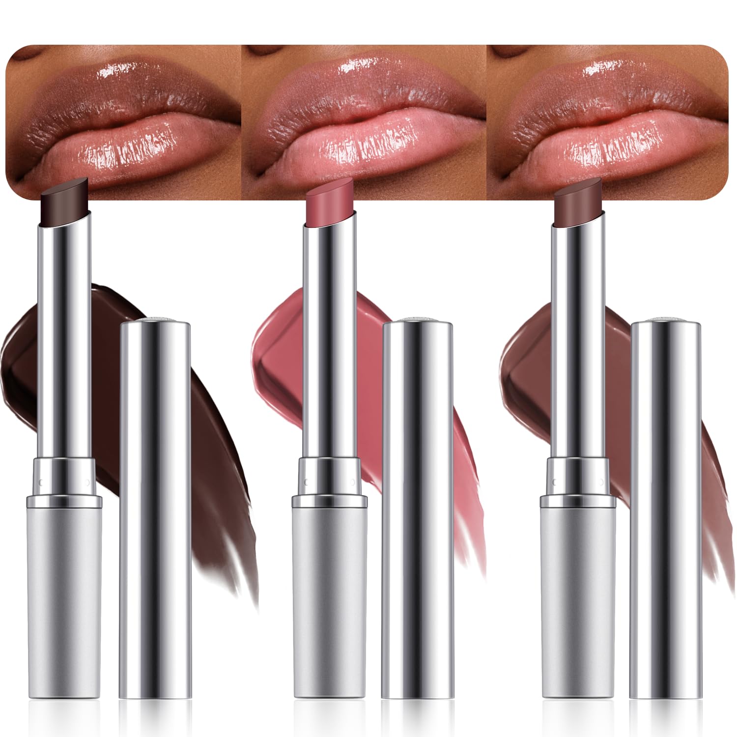 URQT 3 Pack Black & Nude & Pink Honey Lipstick Tinted Lip Balm – Moisturizing Sheer Lip with Natural Shine, Hydrating & Lightweight Lip Tint, Long-Lasting Dark Cherry Tinted Balm Lip Stain