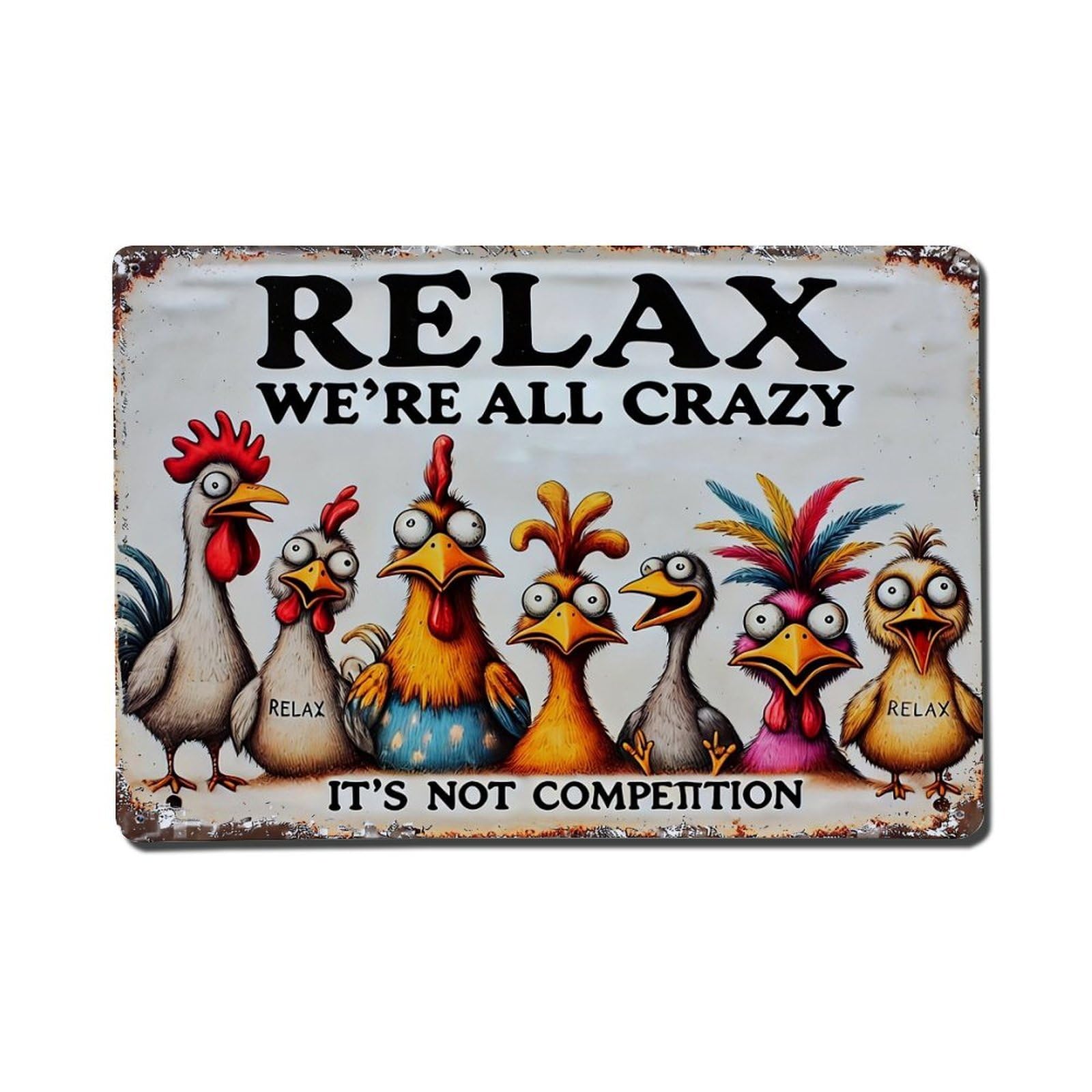 Jdfenggu Vintage Relax We Are All Crazy Retro Metal Tin Sign, Metal Poster For Bar, Home, Man Cave, Kitchen, Laundry Room Art Decor 8X12 Inch