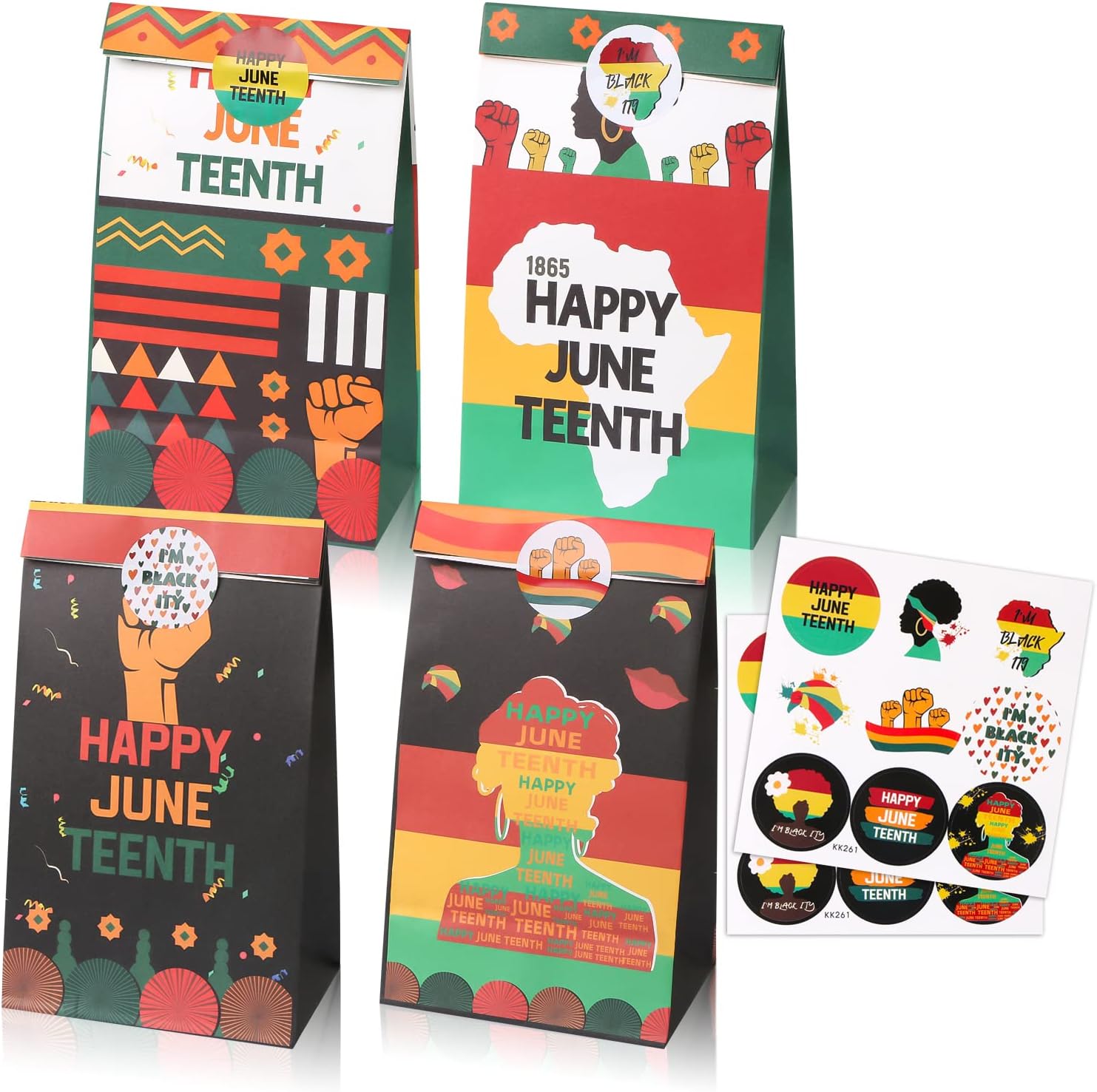 12 Pieces Happy Party Gift Bags with 18 Stickers