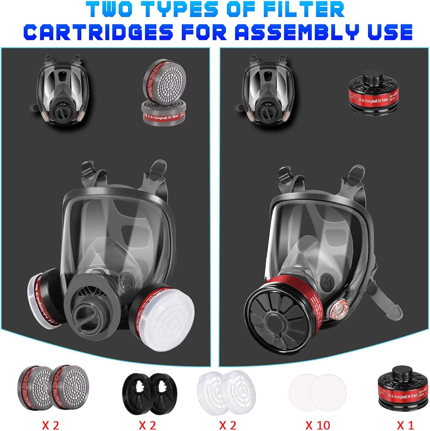 Gas Masks Survival Nuclear and Chemical - Reusable Full Face Respirator Mask with P-A-1 & 40mm Activated Carbon Filter for Chemicals,Painting,Sanding,Polishing