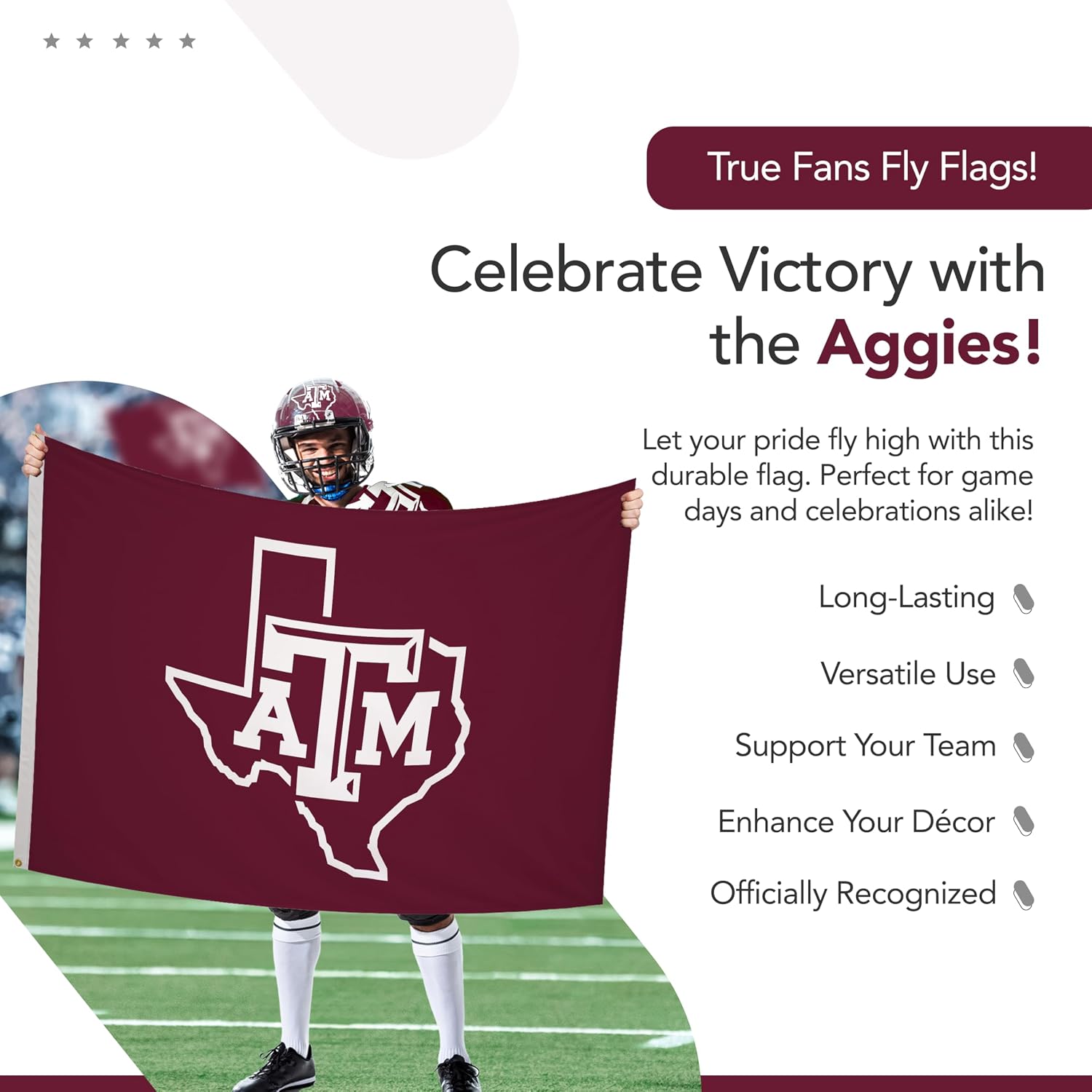 Texas A&M Aggies College Sports Printed Flag - NCAA Licensed - Nylon - School Banner (Maroon, White) (4' x 6')