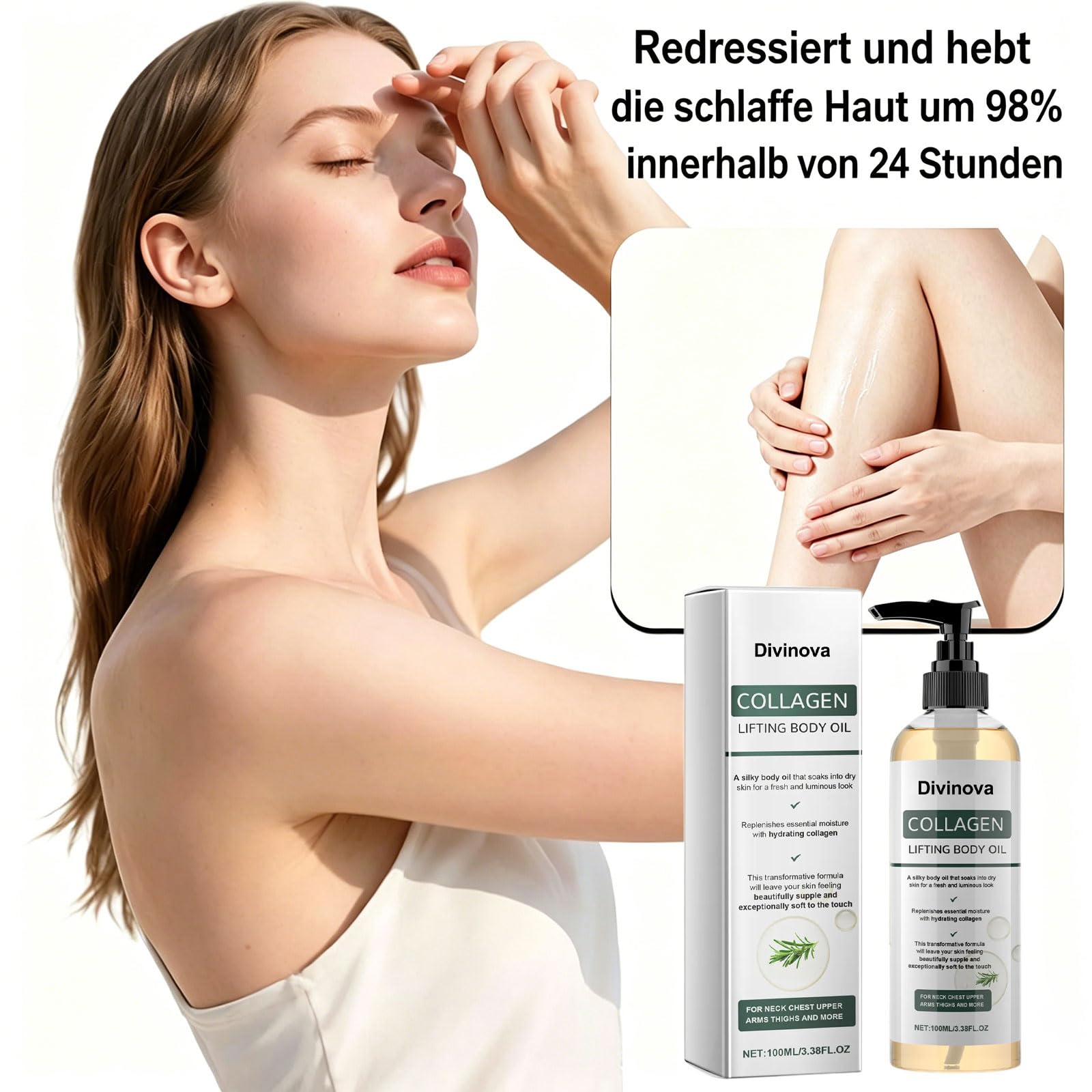 Divinova Kollagen körperöl zur Hautstraffung, 2026 Divinova Collagen Lifting Body Oil für Narben, Falten und Dehnungsstreifen, 100ML (3 flasche)
