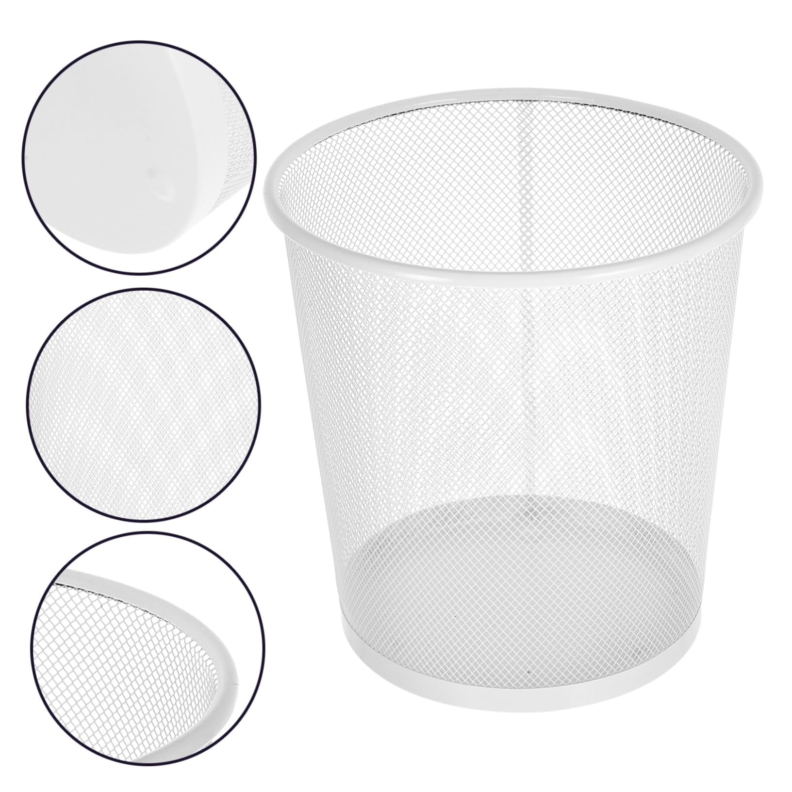 INOOMP Cestino Gettacarte in Ferro Bianco, Rotondo a Rete, 1 Pezzo | Ufficio e Sotto Scrivania, Capienza Ampia, Design Elegante e Semplice, Uso Versatile