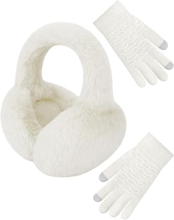 Senker Fashion Winter Ear Muffs for Women, Warm Fluffy Earmuffs Gloves Set