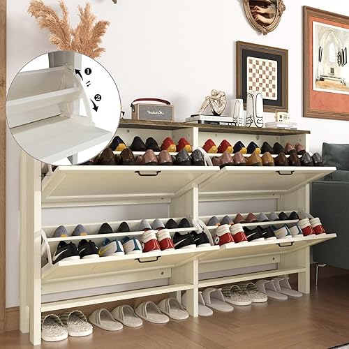 Vista 24 de Armario de zapatos con 4 cajones abatibles, armario estrecho de almacenamiento de zapatos, organizador de zapatos independiente, armario oculto