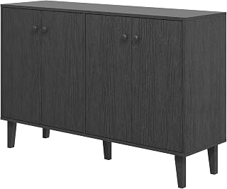 Panana 50" Black 4-Door Sideboard Buffet Cabinet - Modern Kitchen Living Room Storage Console Table