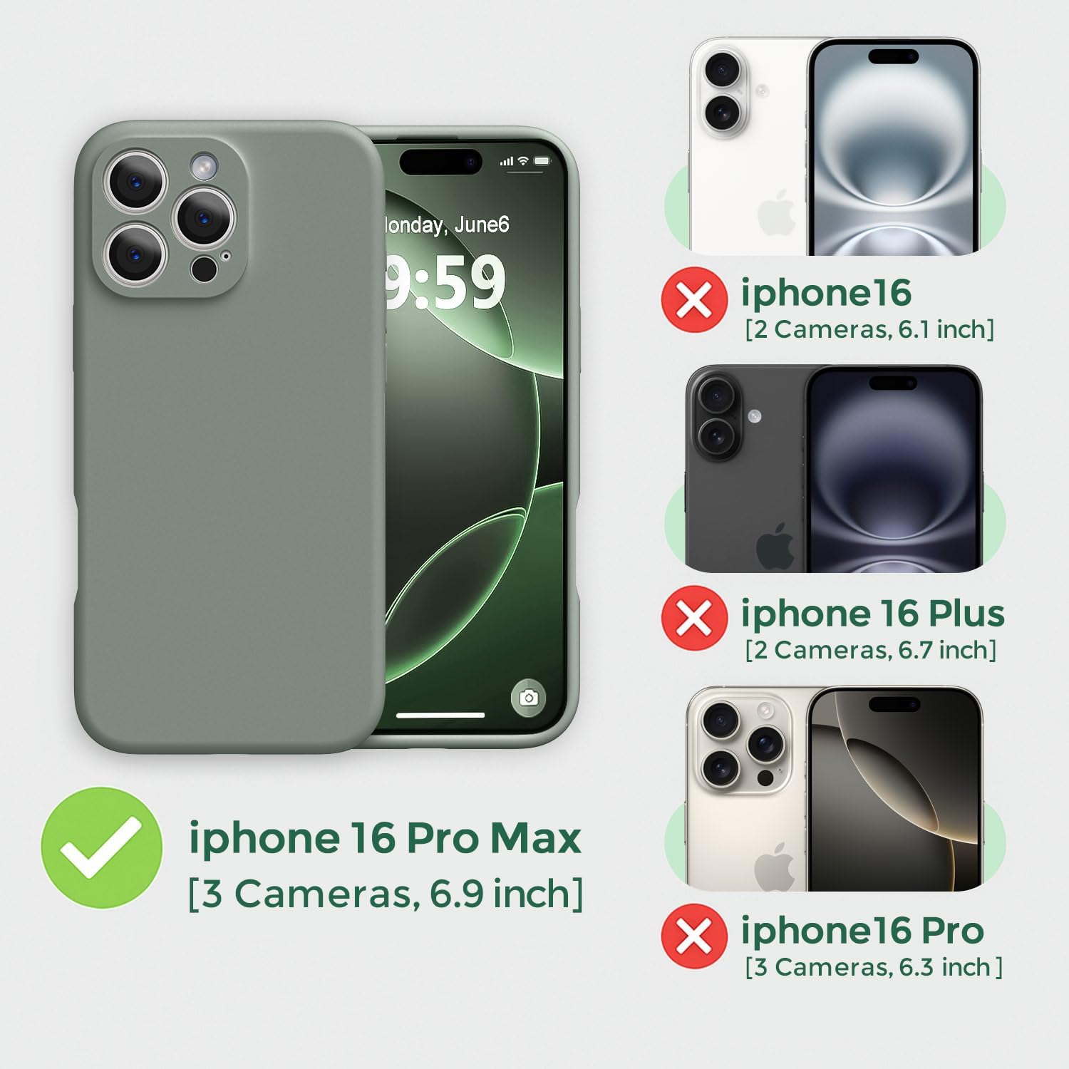 Ktele Magnetic for iPhone 16 Pro Max Case [Compatible with Magsafe] [Premium Silicone Satin-Smooth Touch] Slim Shockproof Anti-Scratch Microfiber Lining Case, 6.9 inch, Calke Green - Image 2