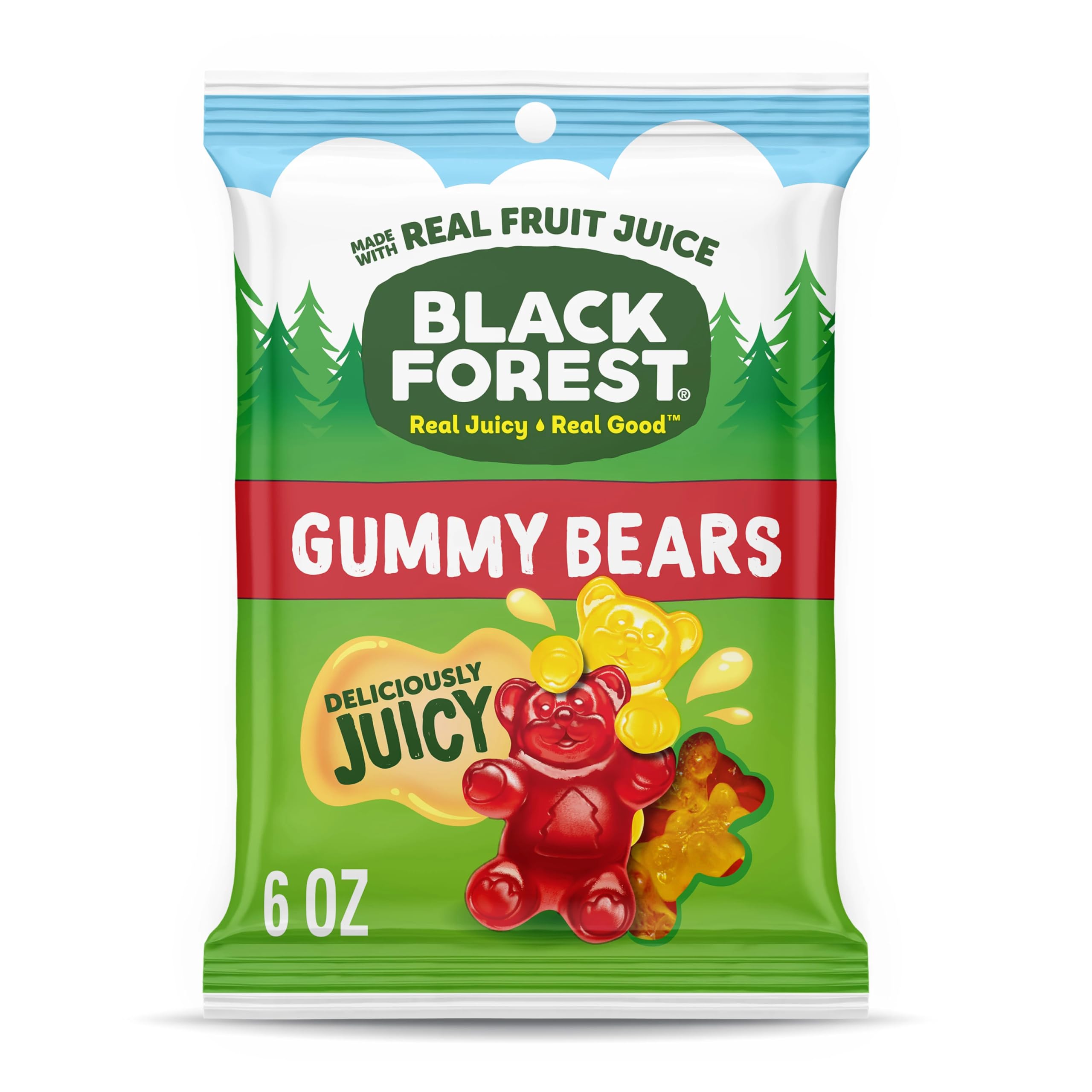 Black Forest Gummy, Bears, Fruit Flavor, Deliciously Juicy, Made with Real Fruit Juice, 6 oz