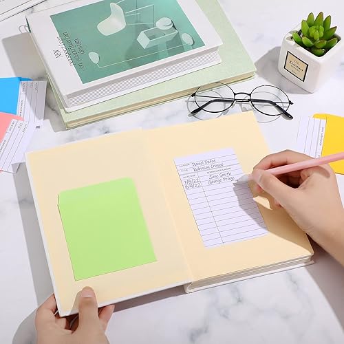 Miniatura 21 de 200 sobres de bolsillo de biblioteca y tarjetas para libros, incluyen 100 sobres de bolsillo autoadhesivos y 100 suministros de biblioteca