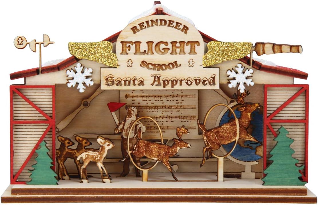 Reindeer Flight School Wooden 2020 Unique Christmas Ornament for Christmas Tree