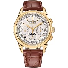Men's Yellow Gold Chronograph Watch Leather Strap