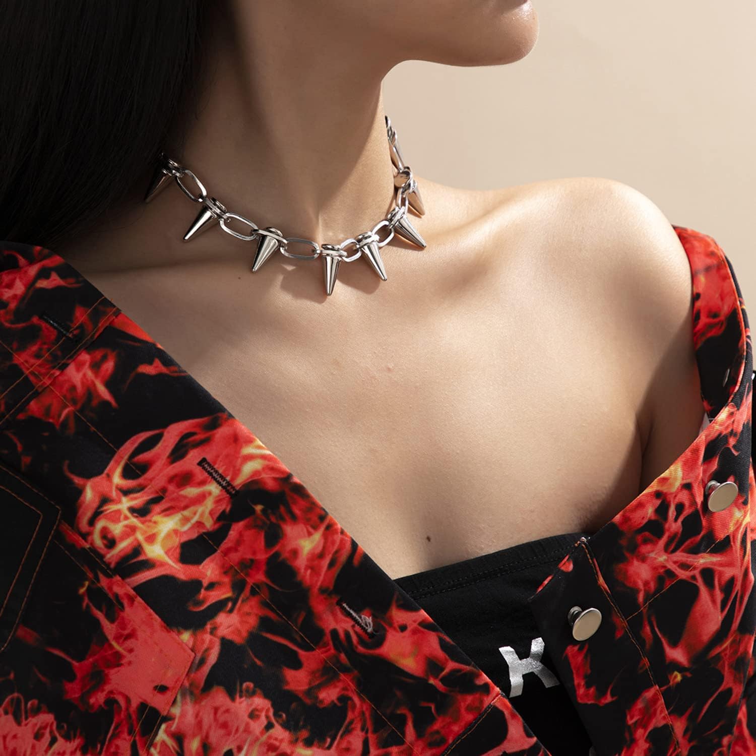 Spike Chokers Necklace Goth Punk Rivet Chain Choker Collar Adjustable Vintage Spike Rivet Chokers Necklace Jewelry Unisex Rock Night Club Spike Collar Jewelry for Women - Image 3